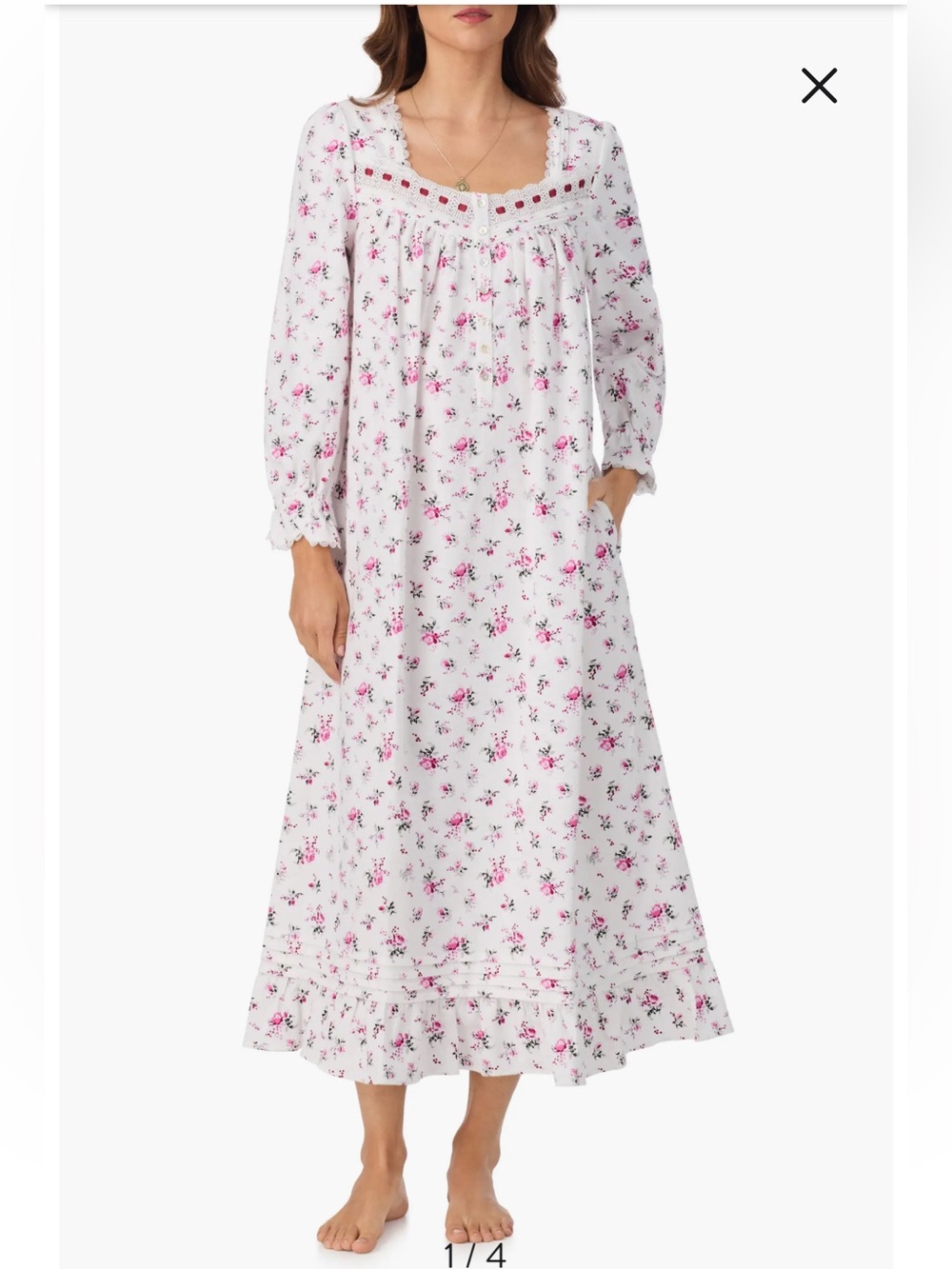 Eileen West Ballet Waltz Nightgown Long Sleeve Cotton Flannel Medium NWT Floral